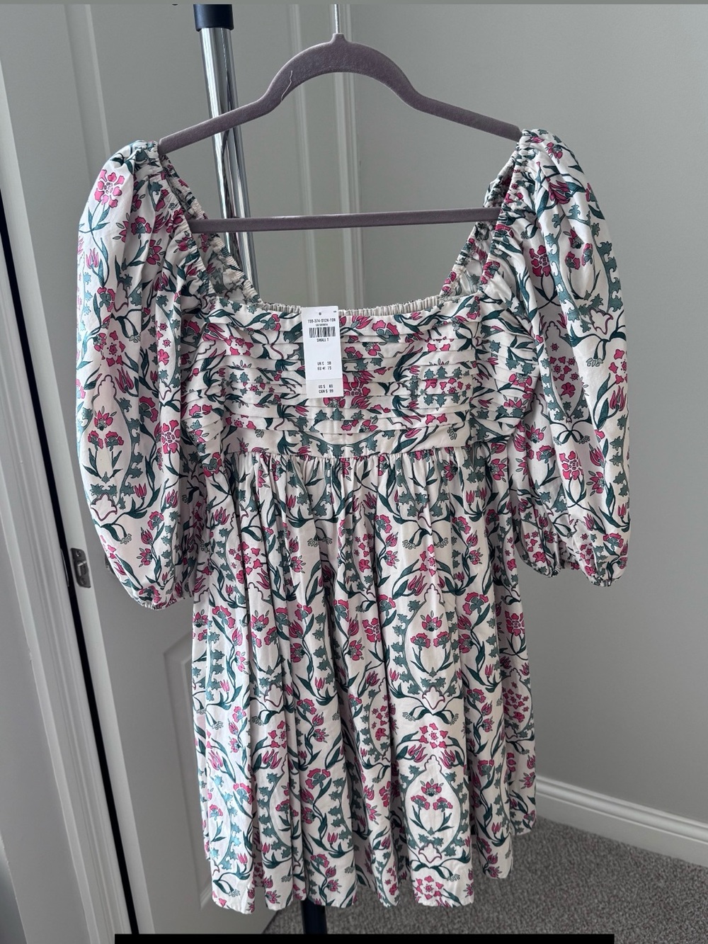 Abercrombie & Fitch Cream Floral Mini Dress with Pink & Green Print